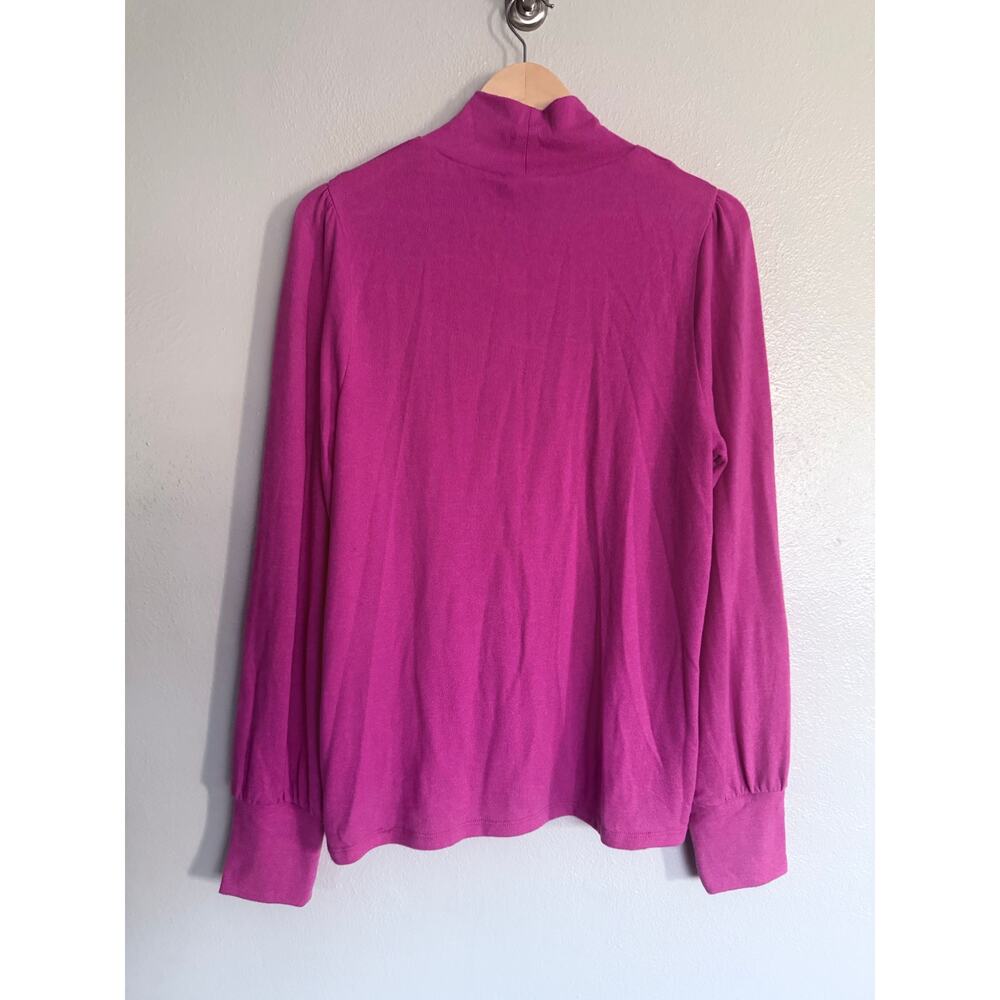 new J CREW hot fuchsia pink supercozy balloon sleeve mock neck knit top - Picture 5 of 7